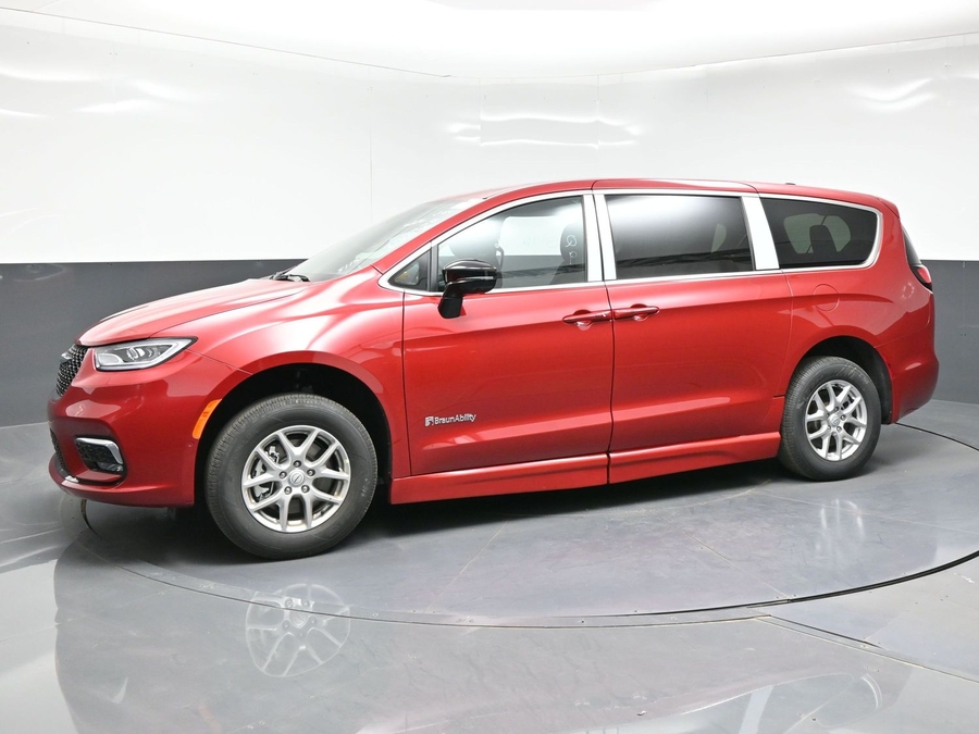 Red Chrysler Pacifica with BraunAbility Side Entry Automatic Fold Out conversion