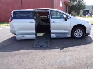 Silver Chrysler Pacifica with BraunAbility Side Entry Automatic Fold Out conversion