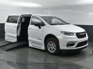 White Chrysler Pacifica with BraunAbility Side Entry Automatic Fold Out conversion