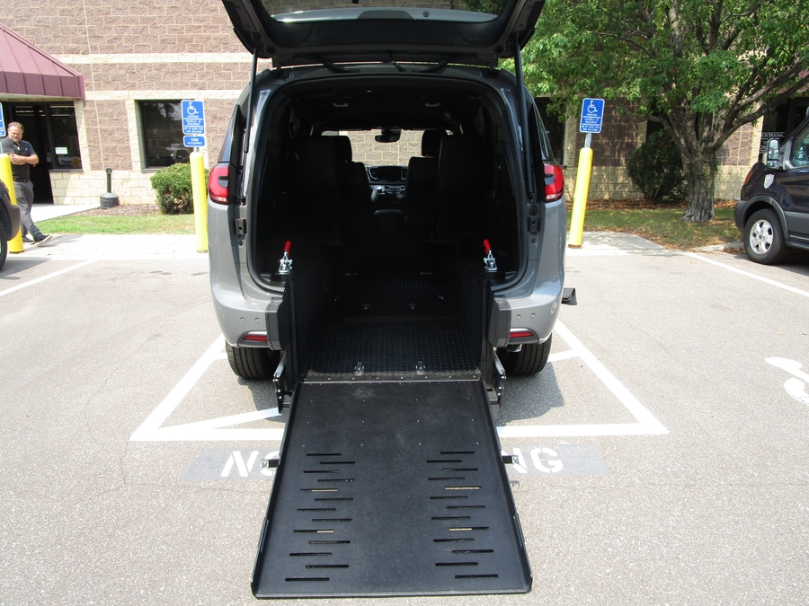 Grey Chrysler Pacifica with FR Conversions Rear Entry Manual Fold Out conversion