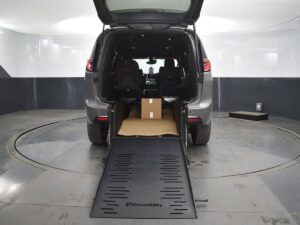 Grey Chrysler Pacifica with BraunAbility Rear Entry Manual Fold Out conversion
