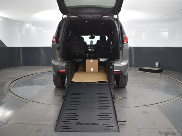 Grey Chrysler Pacifica with BraunAbility Rear Entry Manual Fold Out conversion
