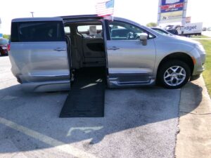 Silver Chrysler Pacifica with BraunAbility Side Entry Automatic Fold Out conversion