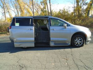 Silver Chrysler Pacifica with BraunAbility Side Entry Automatic Fold Out conversion