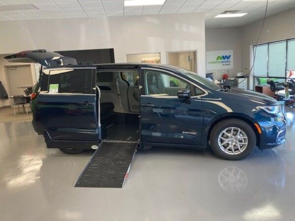 Blue Chrysler Pacifica with Driverge Side Entry Automatic Fold Out conversion