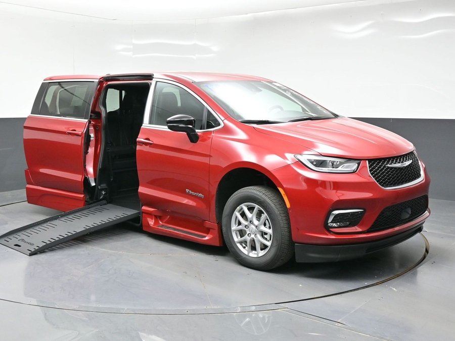 Red Chrysler Pacifica with BraunAbility Side Entry Automatic Fold Out conversion