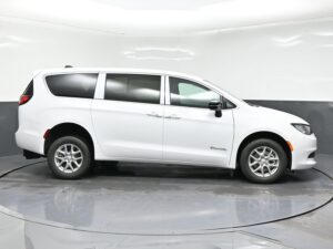 White Chrysler Voyager with BraunAbility Rear Entry Manual Fold Out conversion