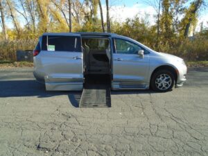 Silver Chrysler Pacifica with BraunAbility Side Entry Automatic Fold Out conversion