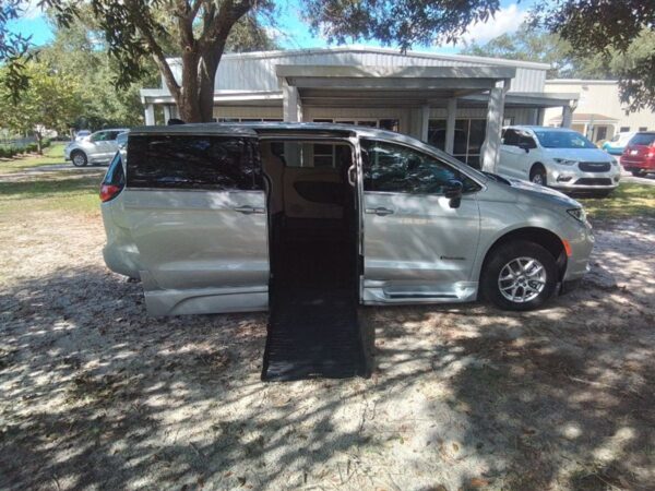 Silver Chrysler Pacifica with BraunAbility Side Entry Automatic Fold Out conversion