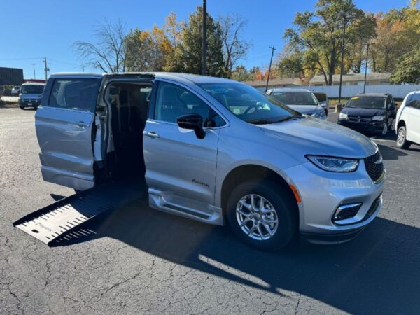 Silver Chrysler Pacifica with BraunAbility Side Entry Automatic Fold Out conversion