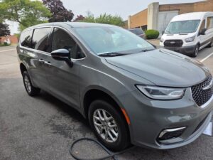 Grey Chrysler Pacifica with FR Conversions Rear Entry Manual Fold Out conversion