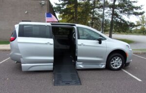 Silver Chrysler Pacifica with BraunAbility Side Entry Automatic Fold Out conversion