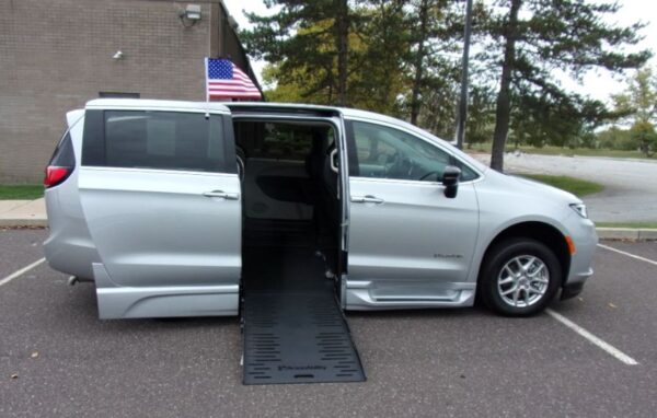 Silver Chrysler Pacifica with BraunAbility Side Entry Automatic Fold Out conversion