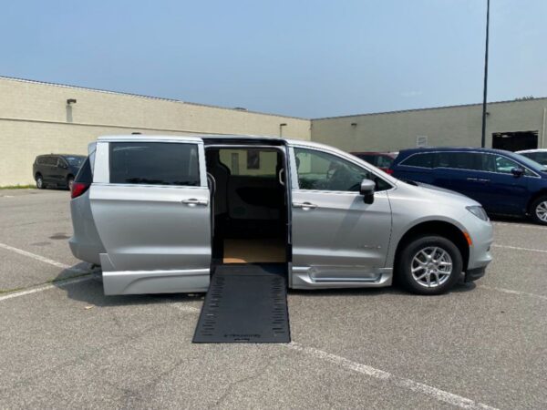 Silver Chrysler Voyager with BraunAbility Side Entry Automatic In Floor conversion