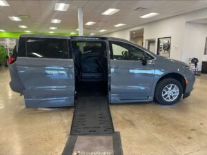 Grey Chrysler Pacifica with BraunAbility Side Entry Automatic Fold Out conversion