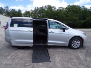 Silver Chrysler Pacifica with Driverge Side Entry Automatic Fold Out conversion