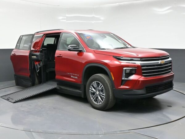 Red Chevrolet Traverse with BraunAbility Side Entry Automatic In Floor conversion