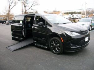 Black Chrysler Pacifica with BraunAbility Side Entry Automatic In Floor conversion