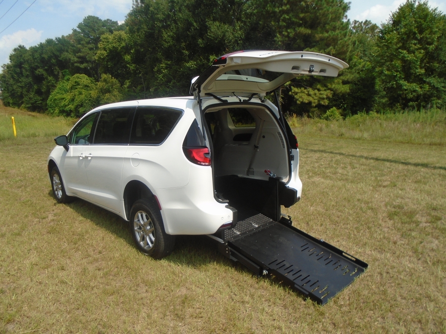 White Chrysler Pacifica with FR Conversions Rear Entry Manual Fold Out conversion