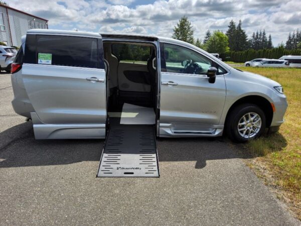 Silver Chrysler Pacifica with BraunAbility Side Entry Automatic Fold Out conversion