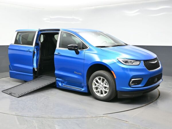 Blue Chrysler Pacifica with BraunAbility Side Entry Automatic In Floor conversion