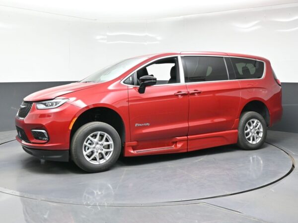 Red Chrysler Pacifica with BraunAbility Side Entry Automatic Fold Out conversion