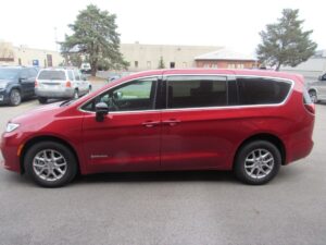 Red Chrysler Pacifica with Driverge Side Entry Automatic Fold Out conversion