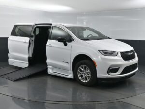 White Chrysler Pacifica with BraunAbility Side Entry Automatic In Floor conversion