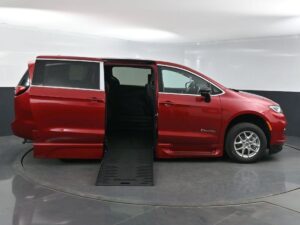 Red Chrysler Pacifica with BraunAbility Side Entry Automatic Fold Out conversion