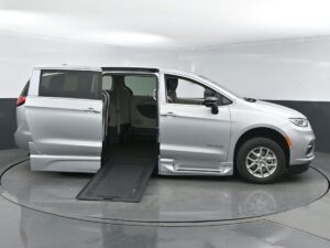 Silver Chrysler Pacifica with BraunAbility Side Entry Automatic In Floor conversion