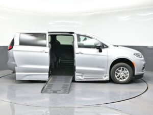 Silver Chrysler Pacifica with BraunAbility Side Entry Automatic Fold Out conversion