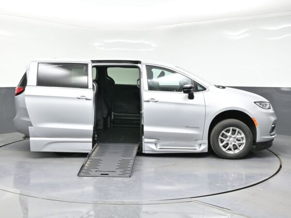 Silver Chrysler Pacifica with BraunAbility Side Entry Automatic Fold Out conversion