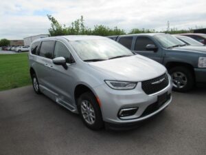 Silver Chrysler Pacifica with BraunAbility Side Entry Automatic In Floor conversion