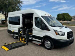 White Ford Transit with Driverge Side Entry Automatic Fold Out conversion