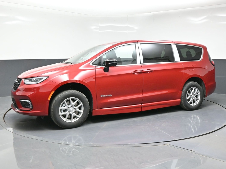 Red Chrysler Pacifica with BraunAbility Side Entry Automatic Fold Out conversion