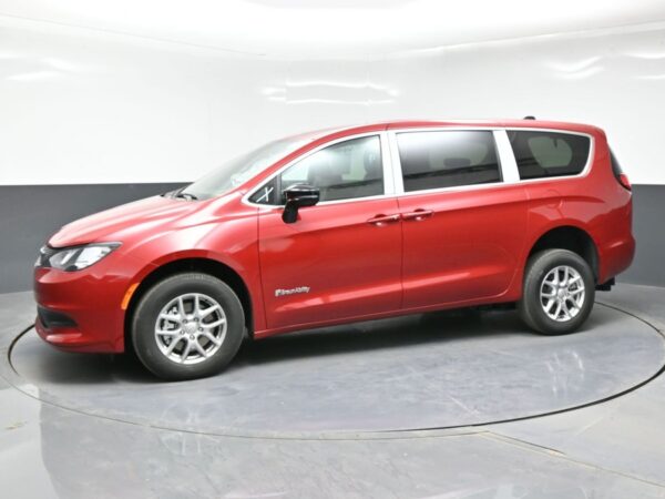 Red Chrysler Voyager with BraunAbility Rear Entry Manual Fold Out conversion