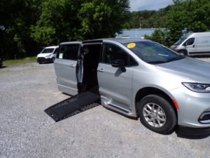 Silver Chrysler Pacifica with BraunAbility Side Entry Automatic Fold Out conversion
