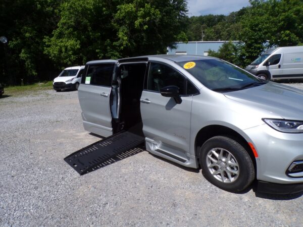 Silver Chrysler Pacifica with BraunAbility Side Entry Automatic Fold Out conversion