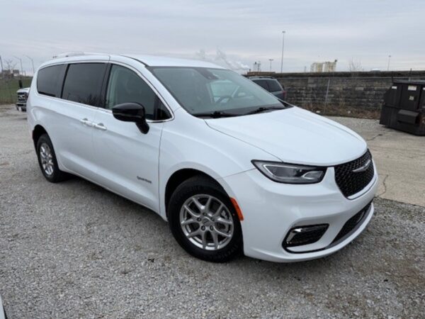 White Chrysler Pacifica with Driverge Rear Entry Manual Fold Out conversion