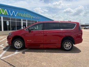 Red Chrysler Pacifica with BraunAbility Side Entry Automatic In Floor conversion