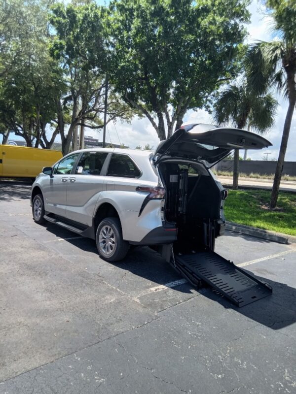 Silver Toyota Sienna with BraunAbility Rear Entry Manual Fold Out conversion