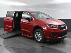 Red Chrysler Pacifica with BraunAbility Side Entry Automatic In Floor conversion