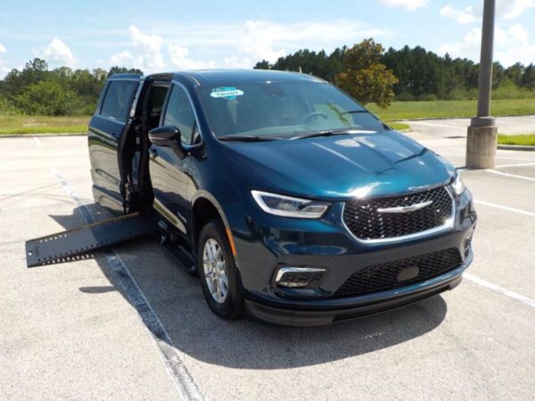 Blue Chrysler Pacifica with BraunAbility Side Entry Automatic In Floor conversion