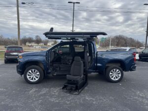 Blue Chevrolet Silverado 1500 with ATC Side Entry Automatic Fold Out conversion