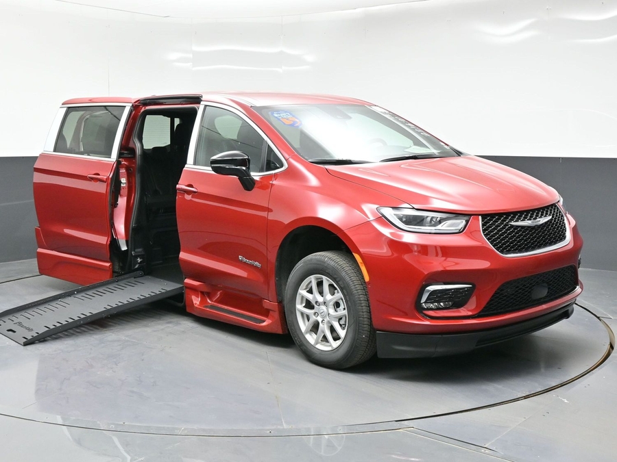 Red Chrysler Pacifica with BraunAbility Side Entry Automatic Fold Out conversion