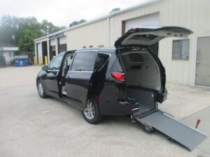 Black Chrysler Pacifica with Driverge Rear Entry Manual Fold Out conversion