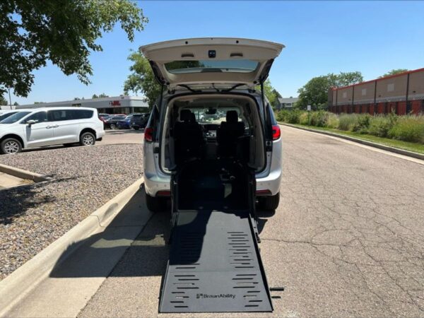 Silver Chrysler Pacifica with BraunAbility Rear Entry Manual Fold Out conversion