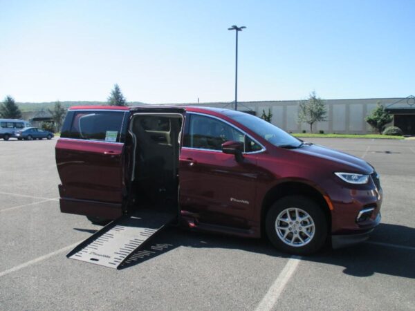 Red Chrysler Pacifica with BraunAbility Side Entry Automatic Fold Out conversion