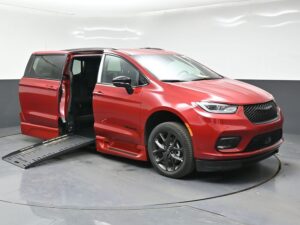Red Chrysler Pacifica with BraunAbility Side Entry Automatic Fold Out conversion