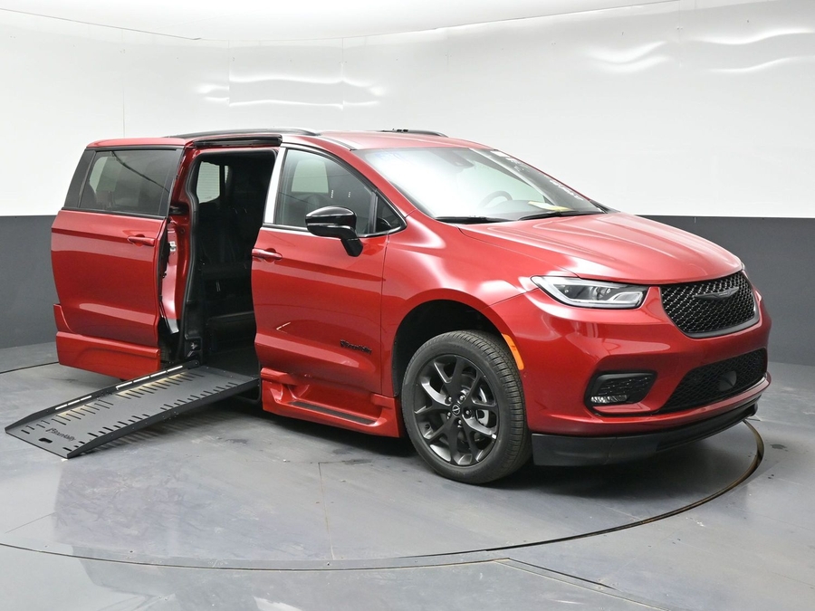 Red Chrysler Pacifica with BraunAbility Side Entry Automatic Fold Out conversion